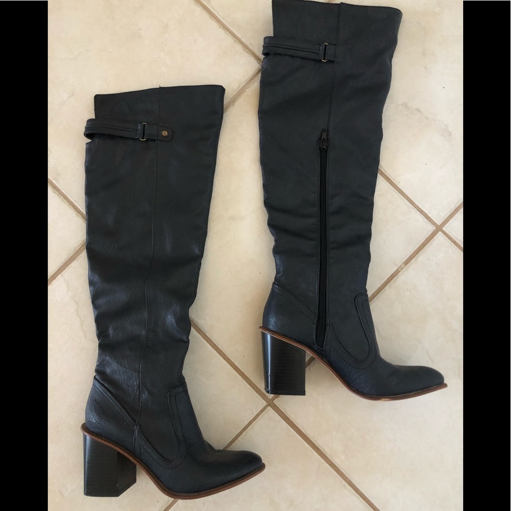 Black vegan leather over the knee boots